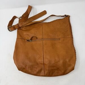 Valenca Holland Cognac Leather Whipstitch Crossbody Hobo Bag Brass Hardware